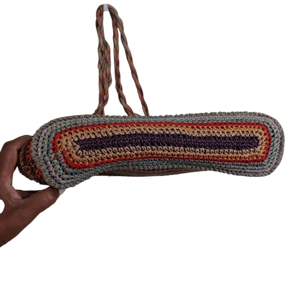 Striped Woven Tote Bag in Red and Brown